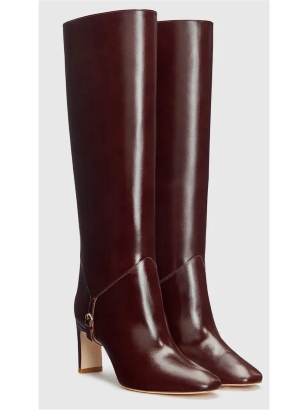 REFORMATION Gaelle Leather Block Heel Almond Toe Knee High Ruby Boots Size 9